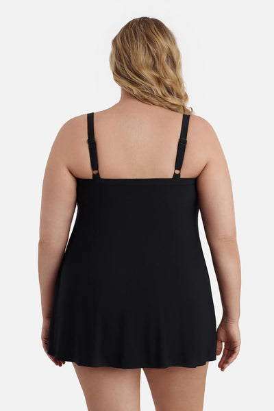 Longitude Twist Front Swimdress-Black