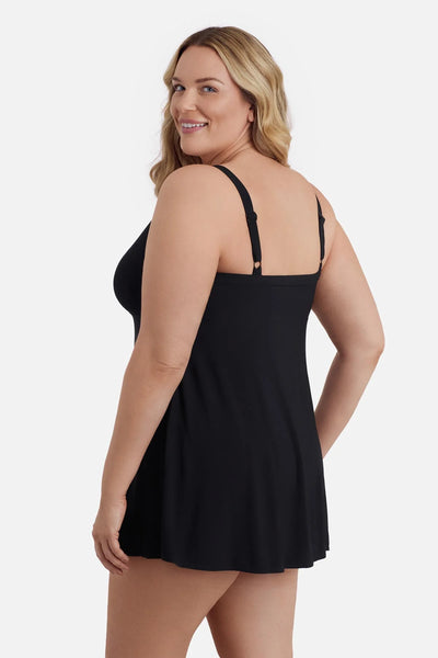 Longitude Twist Front Swimdress-Black