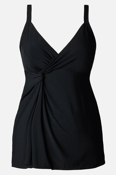 Longitude Twist Front Swimdress-Black