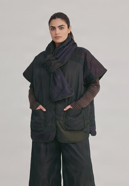 Luuka Ardena Quilted Puffer Vest With Scarf- Brown