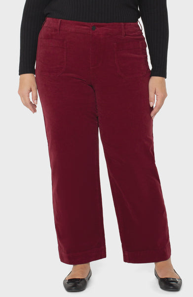 Liverpool Corduroy Wide Leg Crop- Ruby