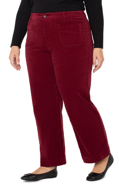 Liverpool Corduroy Wide Leg Crop- Ruby