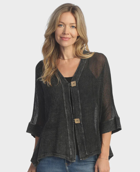 Jess and Jane Cotton Mesh Cardigan- Black