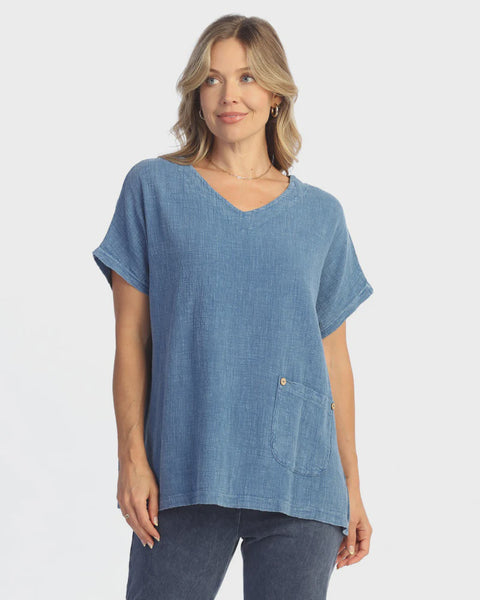 Jess and Jane Mineral Wash Short Sleeve-Indigo