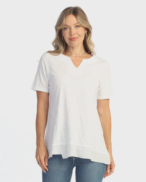 Jess and Jane Notch Neck Swing Tee- White