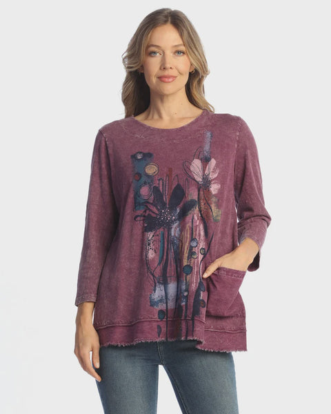 Jess and Jane Cotton Slub Pocket Top with Trim-Plum Lillian
