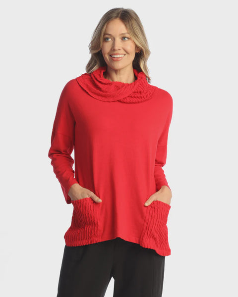 Jess and Jane Criss Cross Cowl Neck-Red