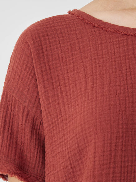 Eileen Fisher Cotton Gauze S/S Pullover - Picante