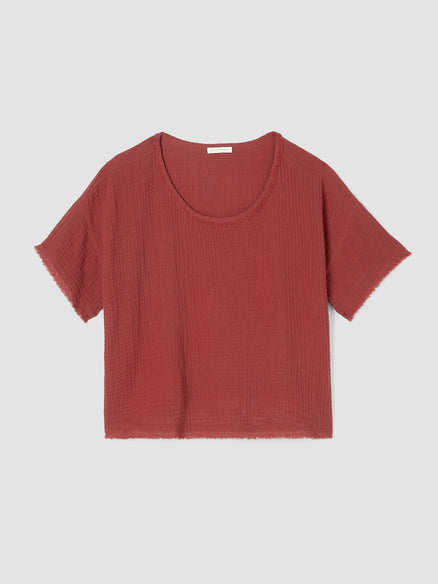 Eileen Fisher Cotton Gauze S/S Pullover - Picante