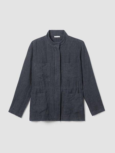 Eileen Fisher Washed Linen Delave Stand Collar Jacket-Graphite