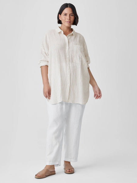 Eileen Fisher Puckered Organic Linen Classic Collar Long Shirt-Bronze
