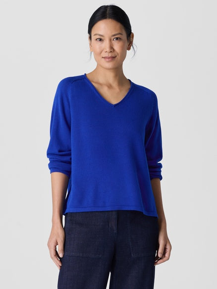 Eileen Fisher Peruvian Cotton Blend V-Neck- Lapis