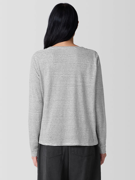 Eileen Fisher Organic linen Long sleeve Tee- White/Blk