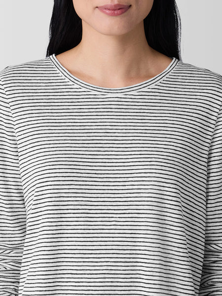 Eileen Fisher Organic linen Long sleeve Tee- White/Blk