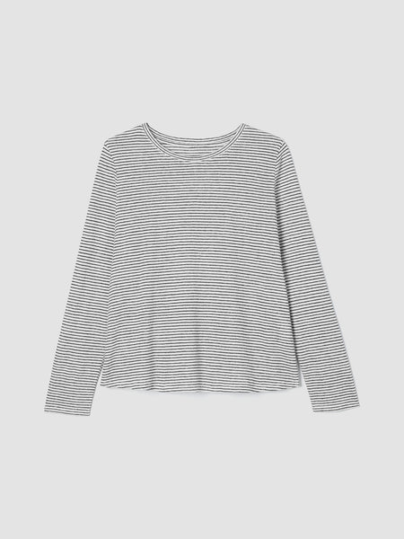 Eileen Fisher Organic linen Long sleeve Tee- White/Blk