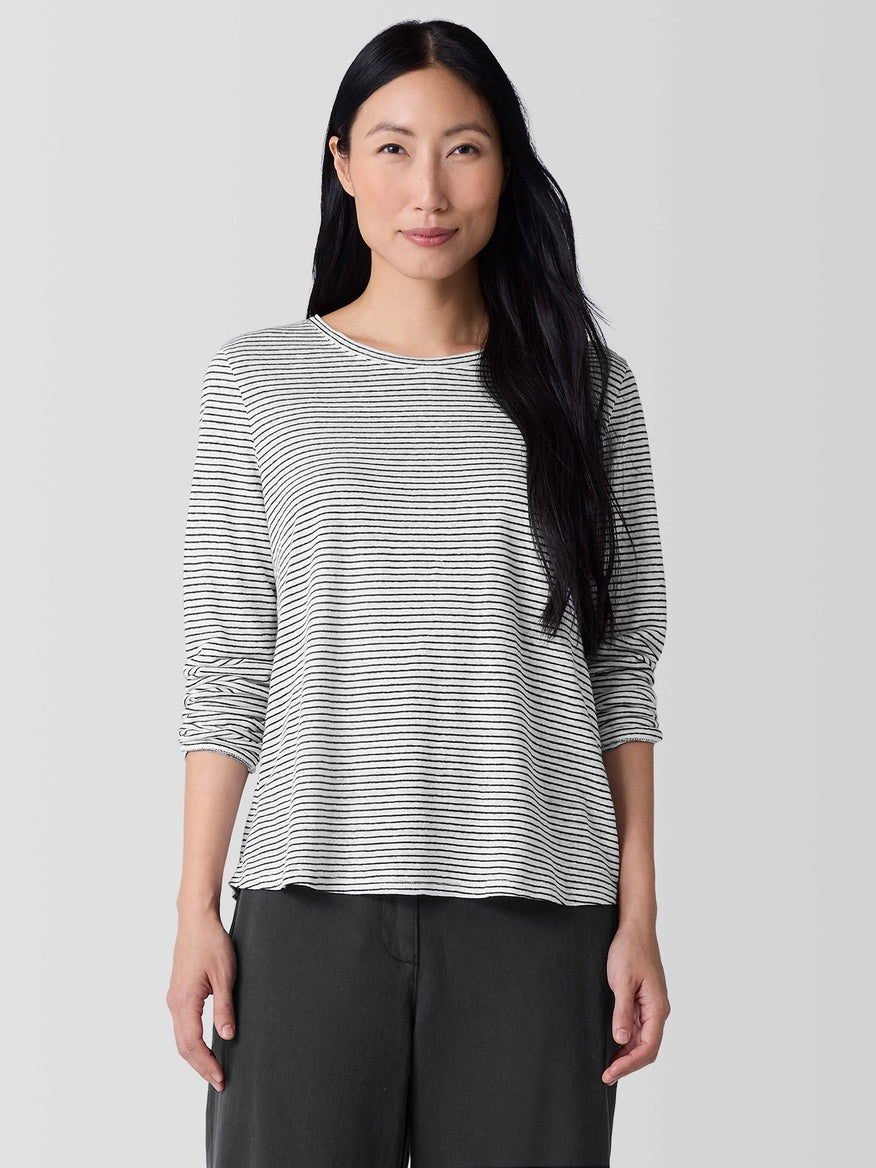 Eileen Fisher Organic linen Long sleeve Tee- White/Blk