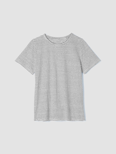 Eileen Fisher Organic linen Crew Neck Tee- White/Blk