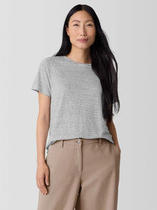 Eileen Fisher Organic linen Crew Neck Tee- White/Blk