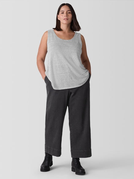 Eileen Fisher Organic Linen Jersey Tank- White/Blk