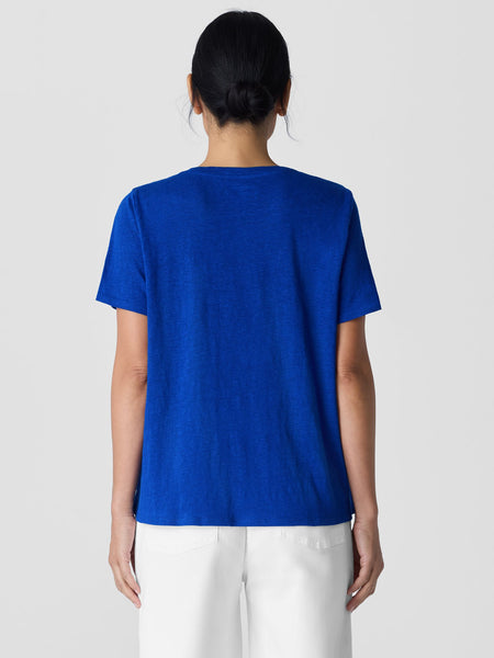 Eileen Fisher Organic Linen Jersey Crew Neck Tee-Lapis