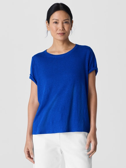 Eileen Fisher Organic Linen Jersey Crew Neck Tee-Lapis