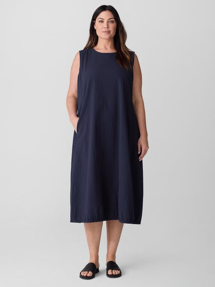 Eileen Fisher Cotton Ripple Lantern Dress- Ink