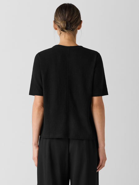 Eileen Fisher Organic Cotton Jacquard Crew Neck Tee - Black