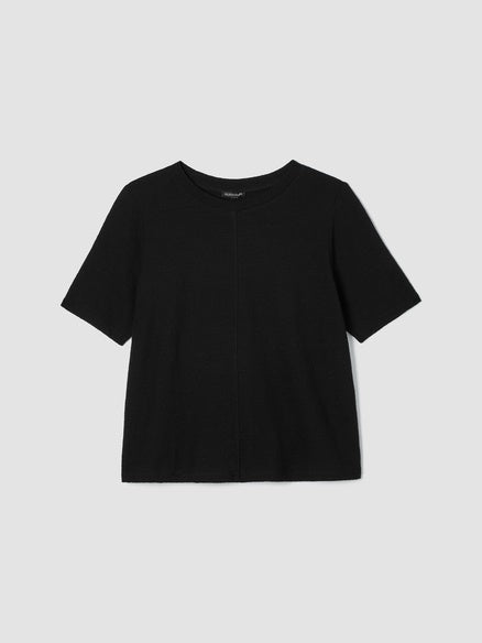 Eileen Fisher Organic Cotton Jacquard Crew Neck Tee - Black