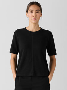 Eileen Fisher Organic Cotton Jacquard Crew Neck Tee - Black