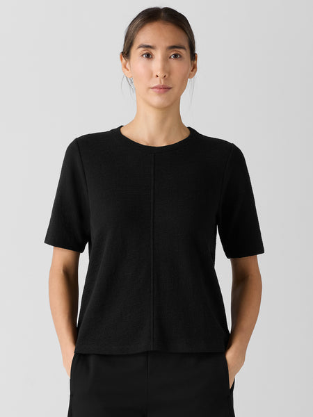 Eileen Fisher Organic Cotton Jacquard Crew Neck Tee - Black