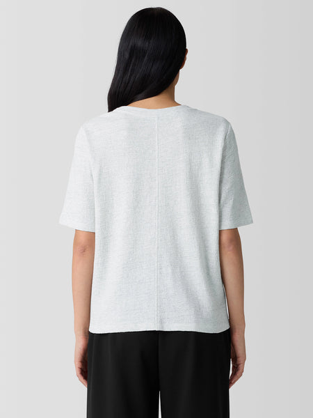 Eileen Fisher Organic Cotton Jacquard Crew Neck Tee - Sea Salt