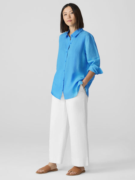 Eileen Fisher Handkerchief Linen Classic Collar Shirt- Azure