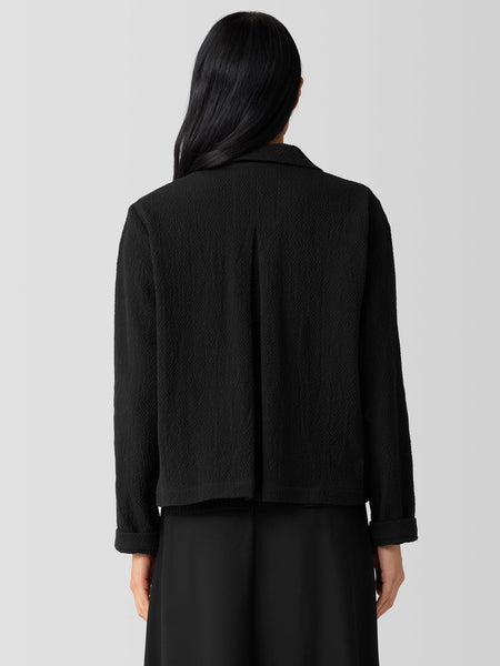 Eileen Fisher Organic Cotton Tweed Classic Collar Jacket - Blk