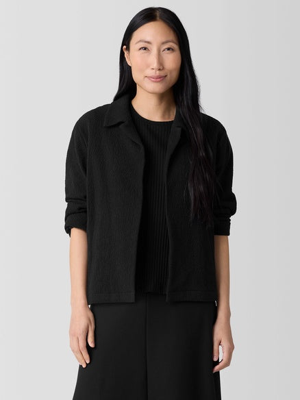 Eileen Fisher Organic Cotton Tweed Classic Collar Jacket - Blk