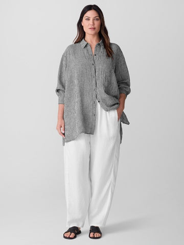 Eileen Fisher Linen Check Classic Collar Shirt-B/W