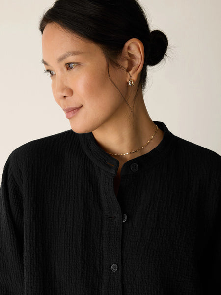Eileen Fisher Cotton Double Weave Shirt Jacket-Black