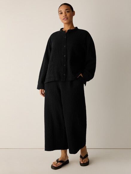 Eileen Fisher Cotton Double Weave Shirt Jacket-Black
