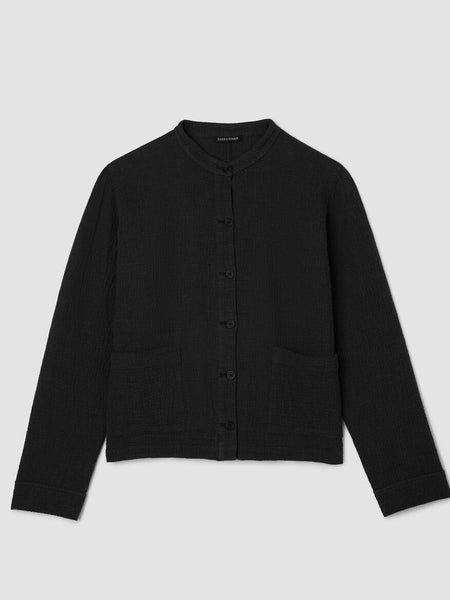 Eileen Fisher Cotton Double Weave Shirt Jacket-Black