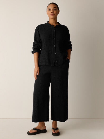 Eileen Fisher Cotton Doubleweave Wide Leg Pant-Black