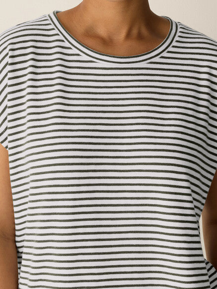 Eileen Fisher Striped Organic Cotton Slub Knit Tee-Olive