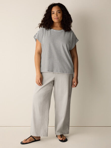Eileen Fisher Striped Organic Cotton Slub Knit Tee-Olive