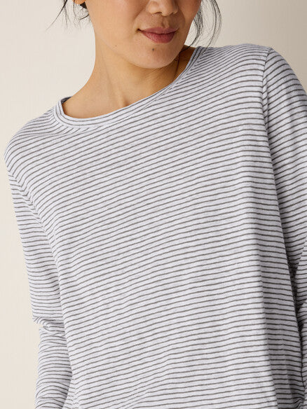 Eileen Fisher Striped Organic Linen Jersey Long Sleeve- Bayleaf