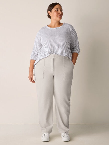 Eileen Fisher Striped Organic Linen Jersey Long Sleeve- Bayleaf