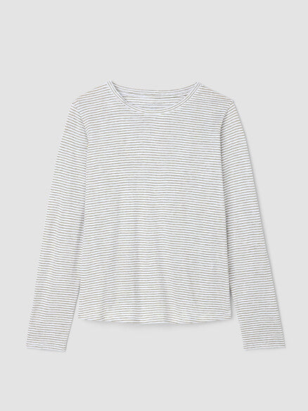 Eileen Fisher Striped Organic Linen Jersey Long Sleeve- Bayleaf