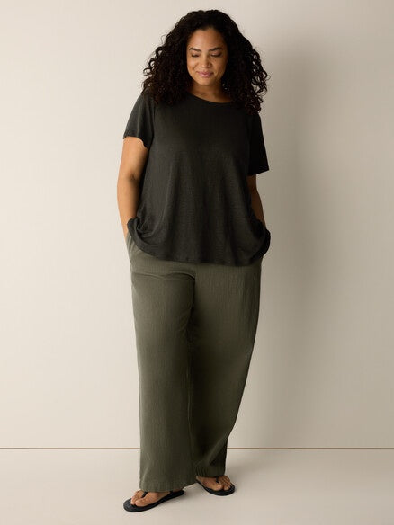 Eileen Fisher Organic Linen Jersey Crew Neck Tee- Seaweed