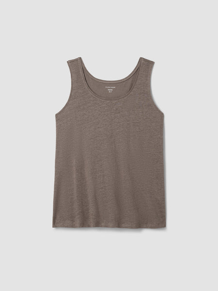 Eileen Fisher Organic Linen Scoop Neck Tank- Walnut