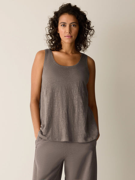 Eileen Fisher Organic Linen Scoop Neck Tank- Walnut