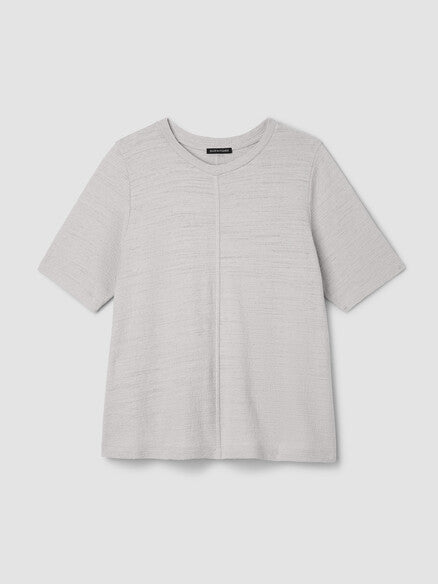 Eileen Fisher Organic Cotton Jacquard Crew Neck Tee -Chalk