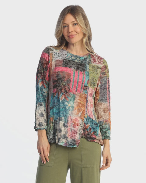 Jess and Jane Crushed Asymmetrical  Top with Button Accent-Amazonia