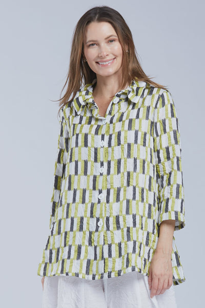 Sydney Project Crinkled Jacquard Wire Collar Whitney Shirt-Kiwi